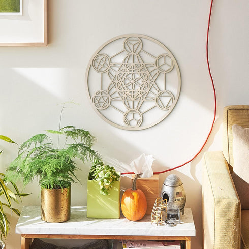 Fourth Level MFG 12" Platonic Solids Wood Wall Art, Sacred Geometry Zen Home Decoration for Yoga & Meditation