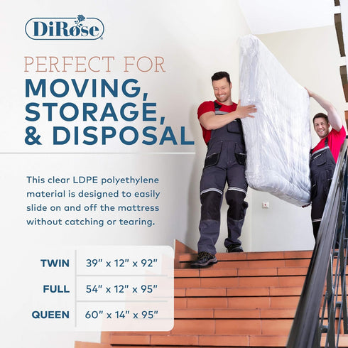 DiRose Mattress Storage Bag - Full Size Thick Plastic Moving Cover, 3 mil Heavy Duty Clear Waterproof Protector