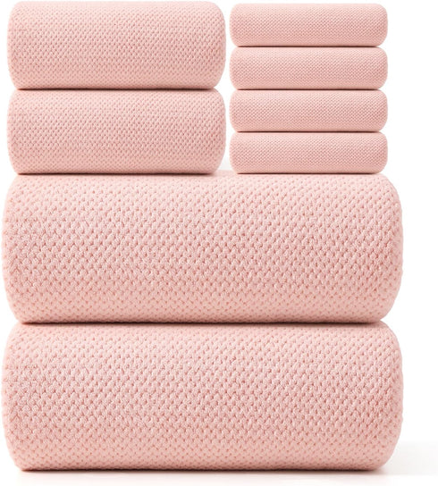REDKISS Pink Towel Set of 8 - Ultra Soft Microfiber, Contains 2