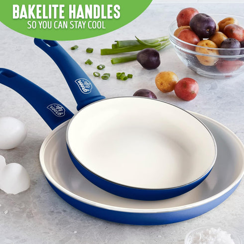 GreenLife Non Stick Fry Pan Set, 7" & 10", Non-Toxic PFAS-Free Ceramic Skillets, Blue