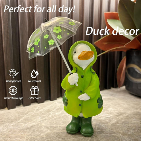Duck Statue for Holding Umbrella - Hand Painted Resin Figurine, Creative Craft Gift for Kids and Women, Decorative