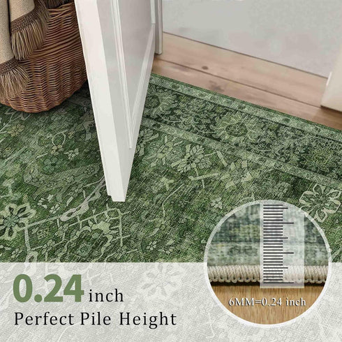 5x7 Green Washable Rug for Living Room Large Vintage Distressed Bedroom Rug Low Pile Non-Slip Soft Boho Carpets