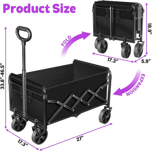 Foldable,280 LBS Wagons Carts Large Capacity Foldable Wagon Cart Collapsible Wagon with Wheels & Drink Holders,Utility