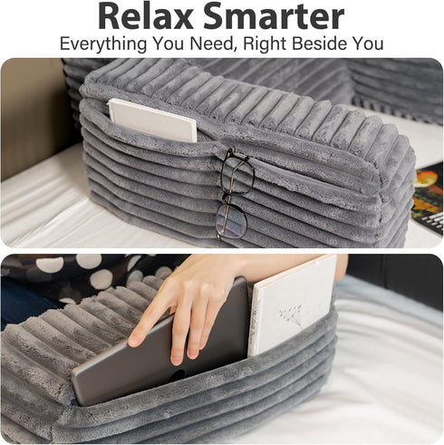 19 ENITYA Back Pillow for Bed Sitting up, Built-in Armrests & Big Pockets, Back Support Chair Pillow for Sitting