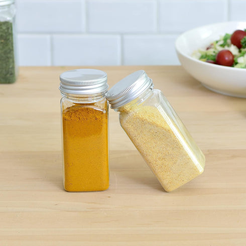 Youngever 12 Pack 5 Ounce Plastic Spice Jars, Clear Containers with Shaker Tops, Square Spice Bottles