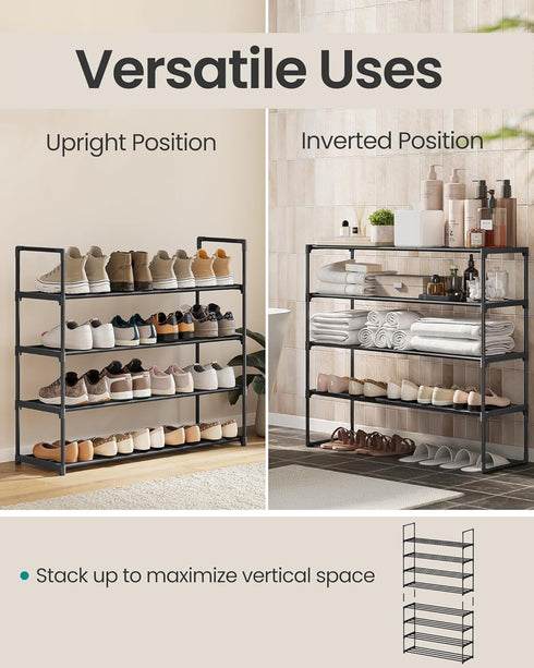 4-Tier 20-25 11.8 36.2 29.1 Inches, ULSA14BK SONGMICS Shoe Rack, Shoe Organizer, Metal Storage Shelf, Upright or Upside