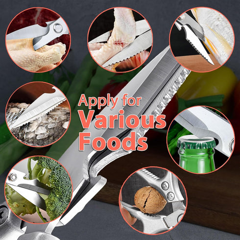 Heavy Duty Kitchen Scissors for Food, Dishwasher Safe, Sharp Cutting for Meat, Poultry, Vegetable