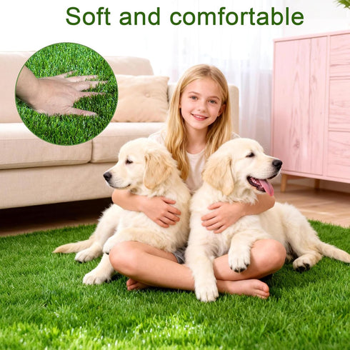 THREE ORANGES 47x31IN, 1.38" Artificial Grass Mat Thick Realistic Dog Potty Grass with Drainage, Cuttable Fake Grass