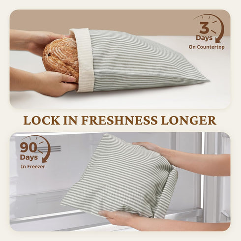 2-Pack 17x12.6in, BRONYPRO Reusable Beeswax and Linen Bread Bags with Zipper, Waxed Bread Bags for Homemade Bread