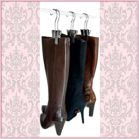 The Boot Hanger - Set of 3 Shoe Storage Space Saver, Boot Holder, Boot Clips (Silver)