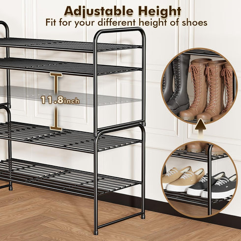 2-Tier 33" Closet SUFAUY Wide Shoe Rack, Metal Shoe Rack Organizer Heavy Duty, Stackable, Black