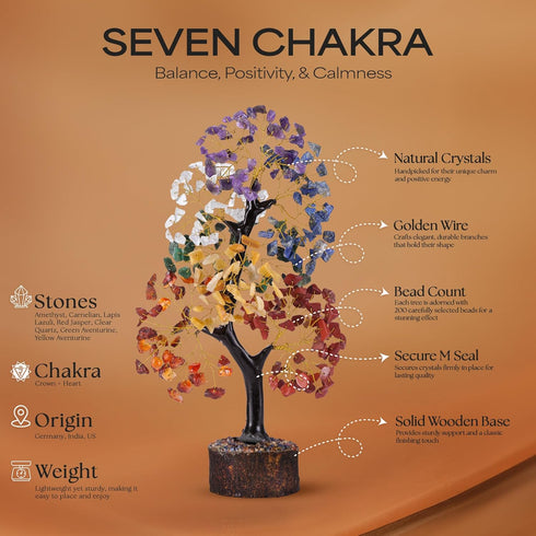7 Chakra Tree of Life, Crystal Tree for Positive Energy, Healing Crystals and Stones, 10-12"