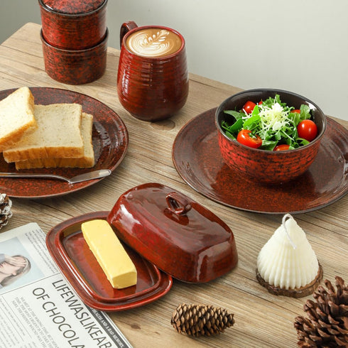 Countertop, Hasense Butter Dish with Lid for Ceramic Butter Tray with Handle, Large Butter Keeper Holder for West East