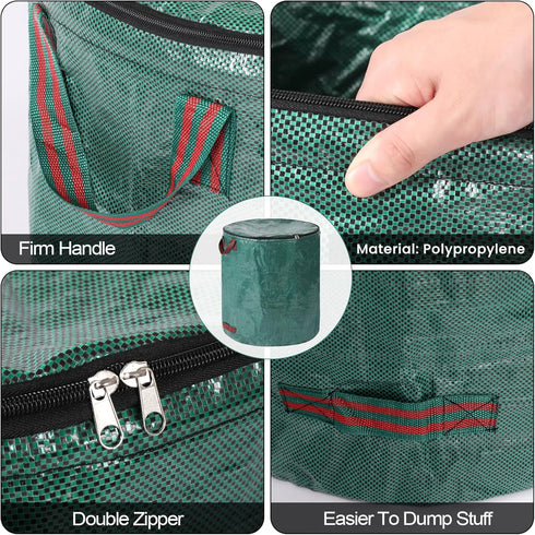 2 Pack 72 4 Gallons Reusable Garden Waste Bags with Lid Lawn and Leaf Bags Heavy duty Reinforced Handles Yard Waste