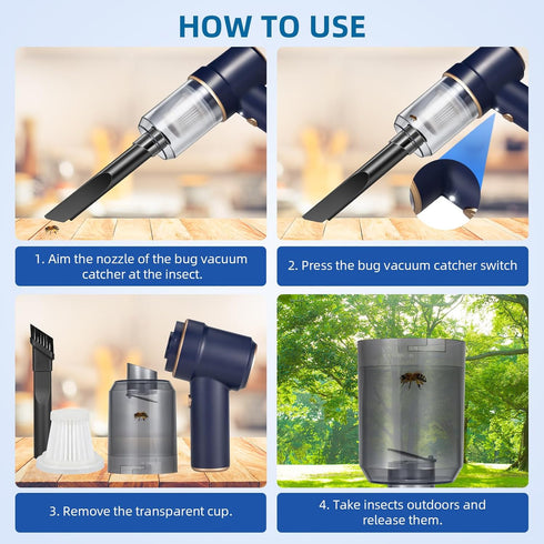 Handheld Cordless Rechargeable Vacuum Cleaner, Bug Catcher for Insect Dust Buster & Air Blower with Strong Suction