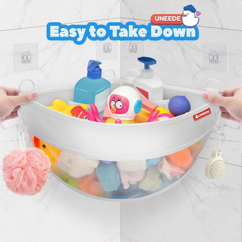 4.32 UNEEDE Gallons Corner Mounted Bath Toy Storage Holder, Mesh Shower Caddy for Bathtub Organizer, Quick Dry Holder