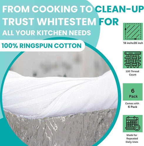 Flour Sack Kitchen Towels, Cotton Blank Tea Towels, Thick Absorbent Quick Dry, 18"x28", 6 Pack for Baking