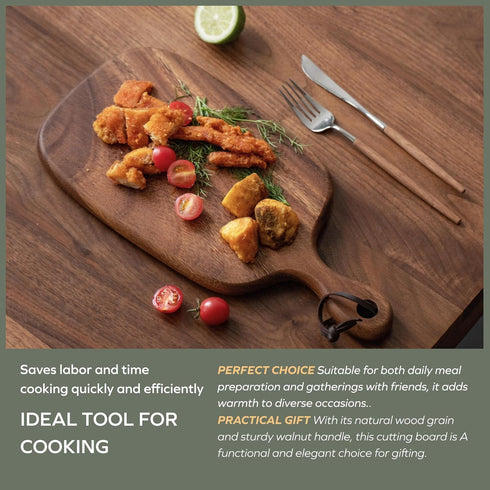 Hole(15.2x7.3 Inches) Muso Wood Small Cutting Board with Handle, Walnut Wooden Chopping Boards for Bread, Vegetables