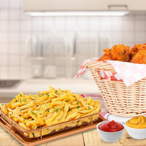 Bakken Swiss Air Fryer Tray, 2-in-1 Nonstick Copper Crisper Air Fry Basket - Extra-large 9.5"x13" for Baking & Crispy