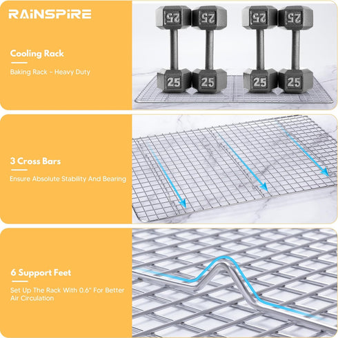 Heavy Duty Stainless Steel Cooling Rack - Oven Safe Wire Rack for Cooking & Baking, Fits Half Sheet Cookie Pan, 2-Pack