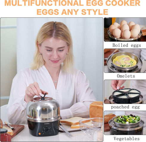 304 9 Shut-Off,30 Settings Oroton stainless steel inside and outside Rapid Egg Cooker, Egg Capacity Electric Egg Cooker