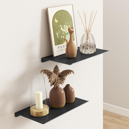 8" 2 Packs, MKO Small Floating Shelves for Wall, Metal Wall Mounted Shelf for Bathroom, Bedroom, Living Room, Kitchen