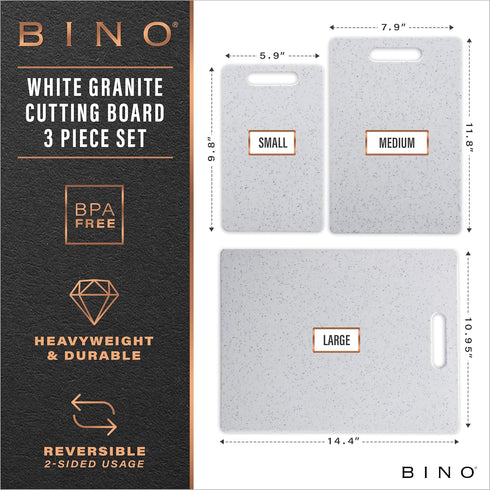 BINO Cutting Board - 3-Piece Chopping Boards | BPA-Free Plastic, Durable, Multipurpose, Dual-Sided, Dishwasher Safe, Easy to Clean | Charcuterie Accessories | Home & Kitchen Utensils