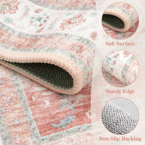 5x7, LIVEBOX Pink Area Rug Washable Living Room Rug, Pink Rugs for Bedroom Girls, Non Slip Vintage Floral Area Rugs