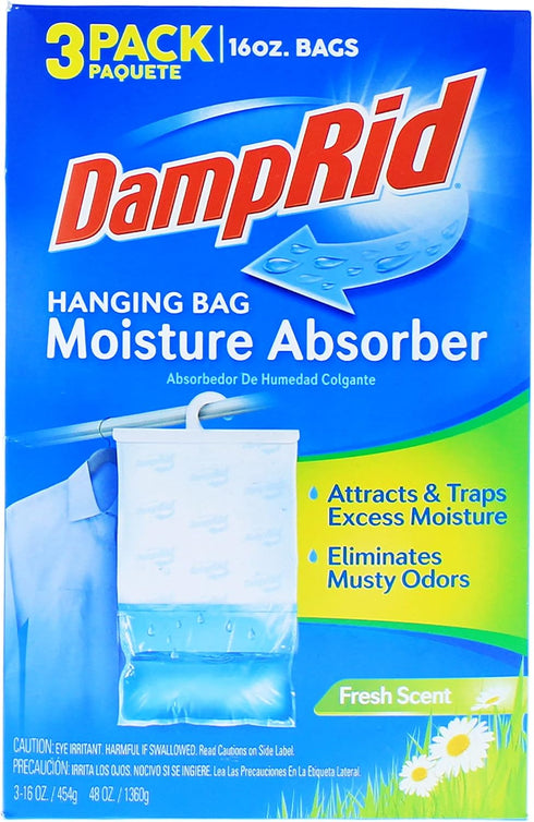 DampRid Hanging Bag Moisture Absorber, Pack of 3 (16 oz. each), Blue