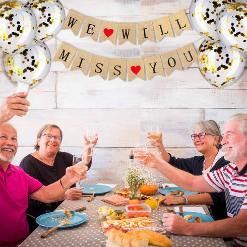 Gejoy 14 Pcs Farewell Party Decorations Supplies Kit, We Will Miss You Banner, Burlap Bunting, Gold Glitter Confetti