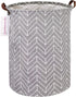 QUEENLALA Large Storage Basket, Collapsible Round Laundry Hamper for Bathroom/Home Decor, Boys and Girls Clothing (Grey