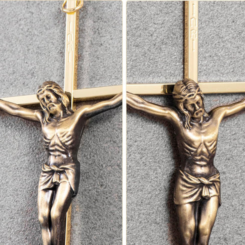 ACHIBANG Gold Crucifix Wall Cross, 10" Catholic Metal Cross with Jesus & INRI, Faith Decor for Wall Display