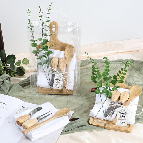6 Sets 61Pcs Set Baby Shower Prizes for Game Winners Bridal Shower Prize Bamboo Cheese Board Artificial Eucalyptus