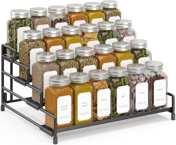 RUILALIFE 4-Tier-Spice-Rack-Organizer-for-Cabinet, Adjustable Depth Spice Holder Shelf For Countertop Pantry Cupboard, Metal