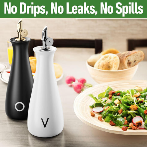Set 530 ML Set 2 Set Oil and Vinegar Dispenser with Self-Closing Stainless Steel Spouts - Capacity Matte Ceramic Leak