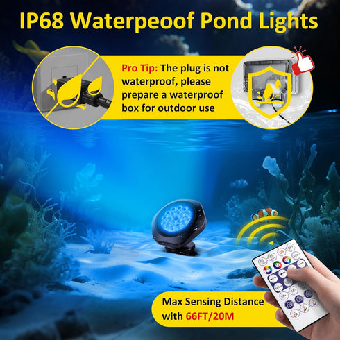 IP68 (Set 2) T-SUN Color Changing Pond Lights LED Underwater APP and Remote Control Submersible Fountain Lights