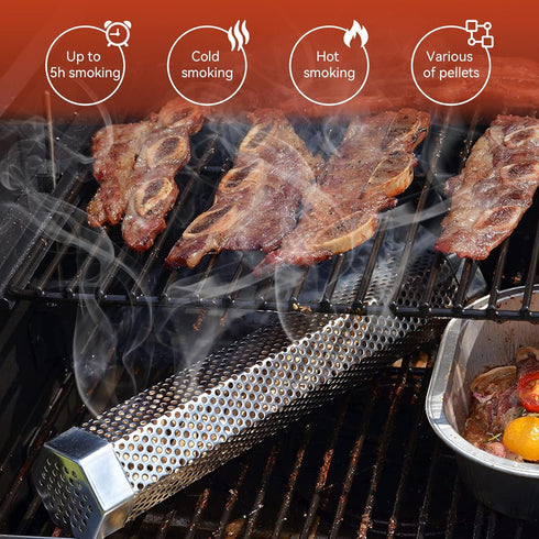 Z GRILLS Pellet Smoker Tube with 2 Hooks and Brush, 12" BBQ Billowing Smoke Mesh Stainless Steel for Cold/Hot Smoking by Z GRILLS