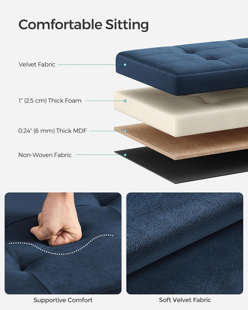12.2 16.1 Inches 286 lb, ULSF200Q01 SONGMICS Storage Ottoman, Foldable Small Ottoman Foot Rest, x Foot Stool, Load up