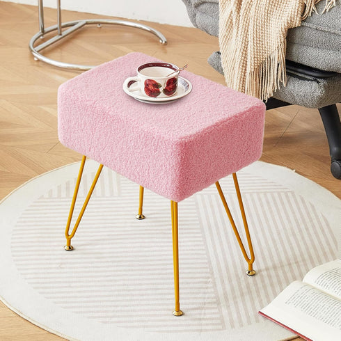 4 Teddy Velvet Stool Chair, Footrest Footstool Ottoman, Small Side Table, with Metal Legs, Step Modern Stool, Anti-Slip