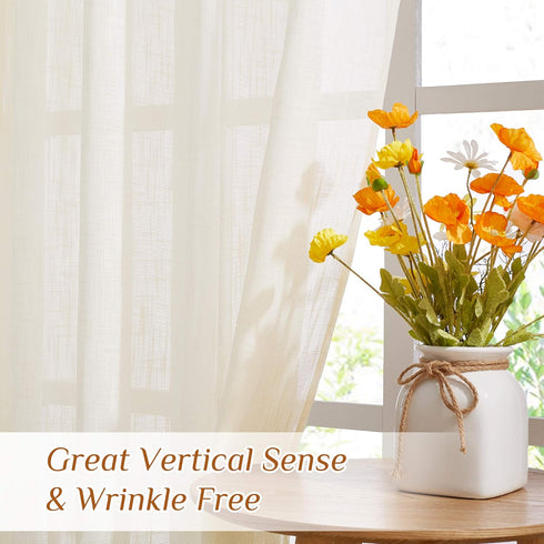 NICETOWN Linen Sheer Curtains, Rod Pocket & Back Tab Vertical Window Treatments for Living Room, Natural, W52 x L84,