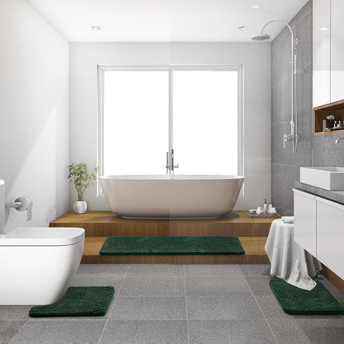 MIULEE U Shaped Toilet Rugs, Absorbent Microfiber Contour Bath Mats, 20'' x 20'', Dark Green