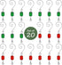 Christmas Ornament Hooks Set of 20, Red and Green Acrylic Jewels, Silver Wire Hangers, Decorative Scroll S-Hook