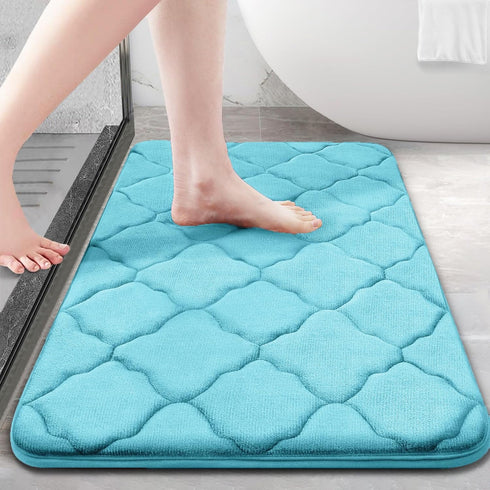 OLANLY Memory Foam Bath Mat Rug 30x20, Ultra Soft Non-Slip Absorbent Bathroom Rug for Shower, Sky Blue