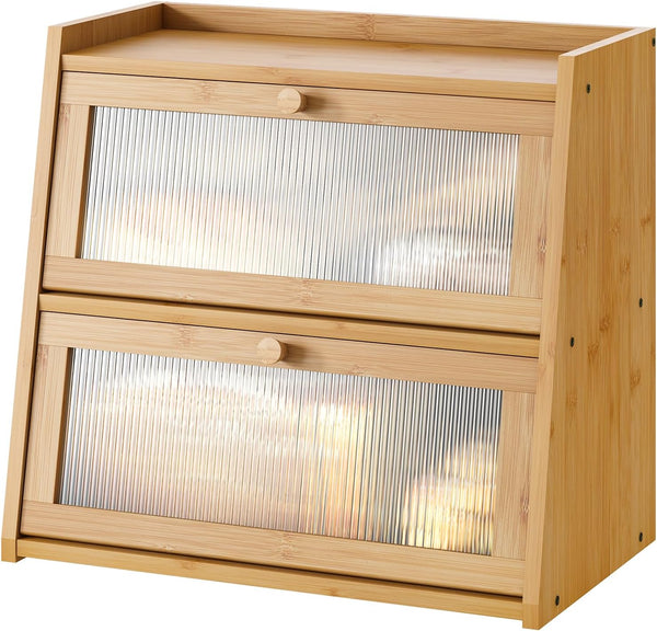 kiplant Large Bamboo Bread Box, Double Layer Bread Box for Kitchen Counter, Bamboo
