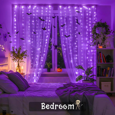 200 6.5ft 6.5ft suddus Color Changing Curtain Lights for Halloween, LED x Hanging String Lights with USB, Curtain Fairy