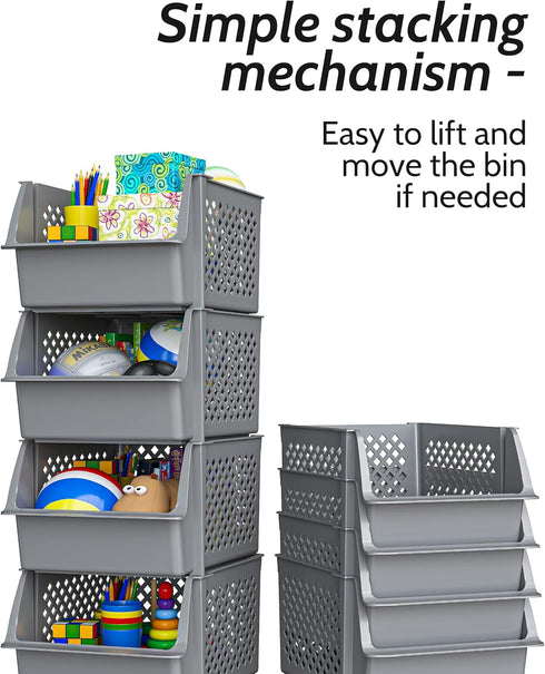 Skywin TidyFriend Stackable Storage Bins - 4-Pack for Organizing Food, Kitchen, and Bathroom Essentials in Grey