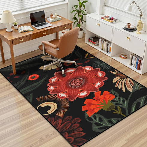 3x5 Tyrot Vintage Boho Floral Washable Area Rug Linen-Look Ultra-Thin Low-Pile Botanical Rugs Non-Slip Indoor Rug