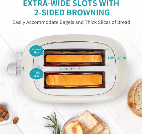 Ultrean Toaster 2 Slice, Stainless Steel with Extra-Wide Slot, Removable Crumb Tray, 6 Browning Settings, 825 W