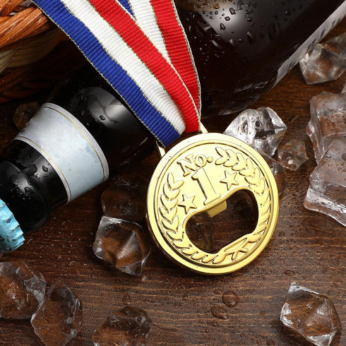 2PCS Medal Shaped Bottle Opener, Gold Medal Beer Opener with Neck Ribbon for Bar Bartender