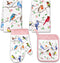 Vansolinne Birds Kitchen Dish Towels, Pot Holder, Oven Mitt with Loop Kit, Spring Gifts for Bird Lovers, BBQ Grilling,
